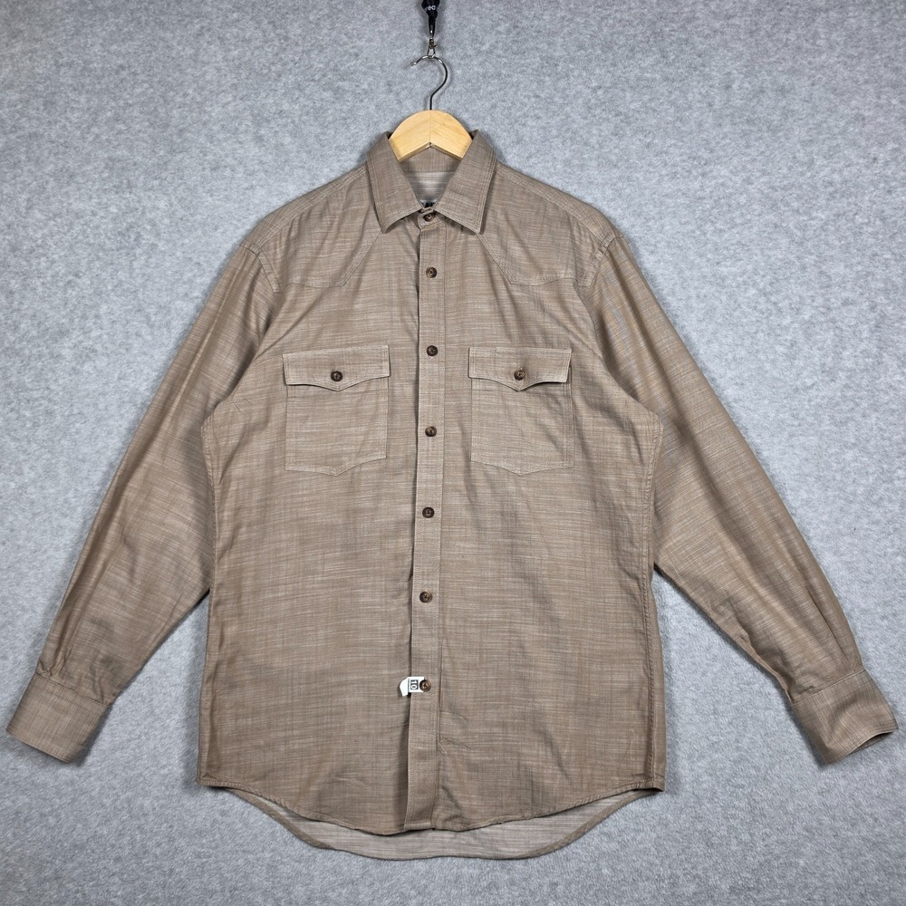 Schaefer Outfitter Western Shirt Mens Size Medium Beige Brown Long Sleeve Rugged